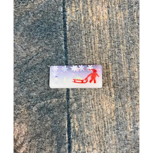 LMM Handmade Winter Scene Red Sled Hair Clip - Picture 1 of 4